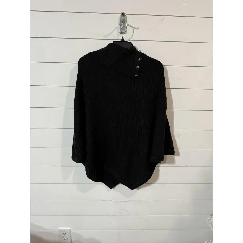 Michael Kors Women's Black Wide Rib Button Turtleneck Poncho One Size